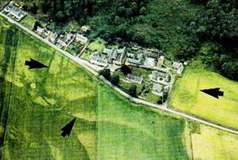 Aerial photograph of Fortingall village showing an apparent vallum or enclosure centred on the ancient yew tree.
